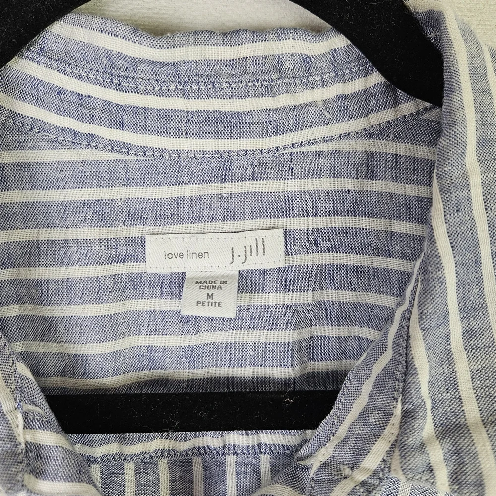 J Jill Love Linen 100% Linen Coastal Nautical Striped Button Down Tank Top MP - Picture 3 of 5